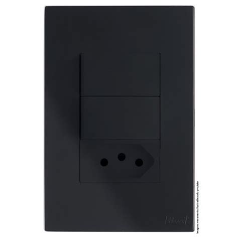 Cj Interruptor Duplo Simples Tomada 10a 4x2 Recta Black Satin Fosco