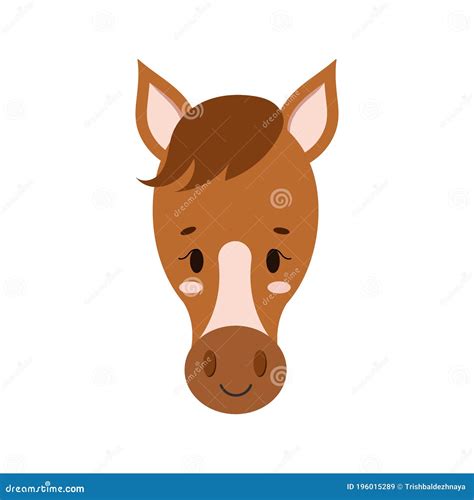 Cute Farm Horse Face Icon Isolated On White Background Stock Vector