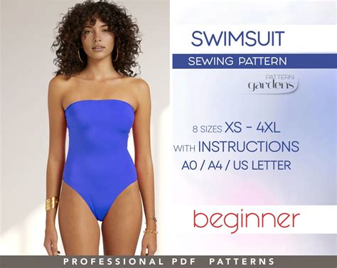 Bikini Sewing Pattern Swimsuit Beginner Pattern Plus Size Bathing Suit Pattern XS 4XL