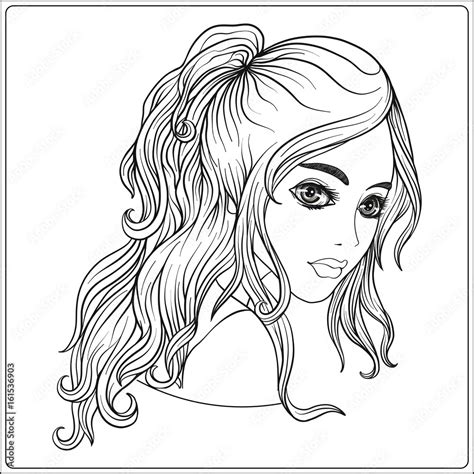 A young beautiful girl. Portrait. Outline hand drawing. Stock line vector illustration. Stock ...