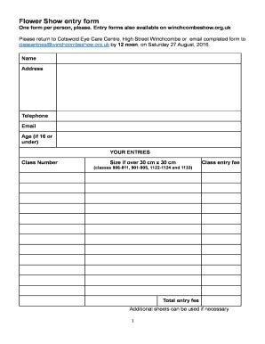 Fillable Online Entry Forms Also Available On Winchcombeshow Fax Email