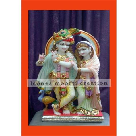 Painted Hindu White Marble Radha Krishna Statue For Worship Size 5