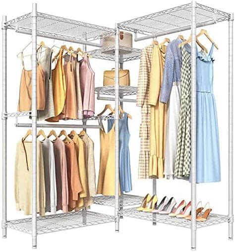 L6 L Shaped Heavy Duty Clothing Rack For Corner 5 Tier Wire Garment Rack Metal Freestanding