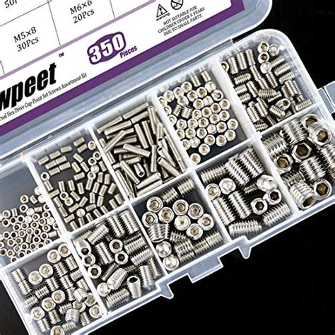 Swpeet 350 Pcs Stainless Steel Allen Head Socket Hex Grub Screw Assortment Kit Including 10