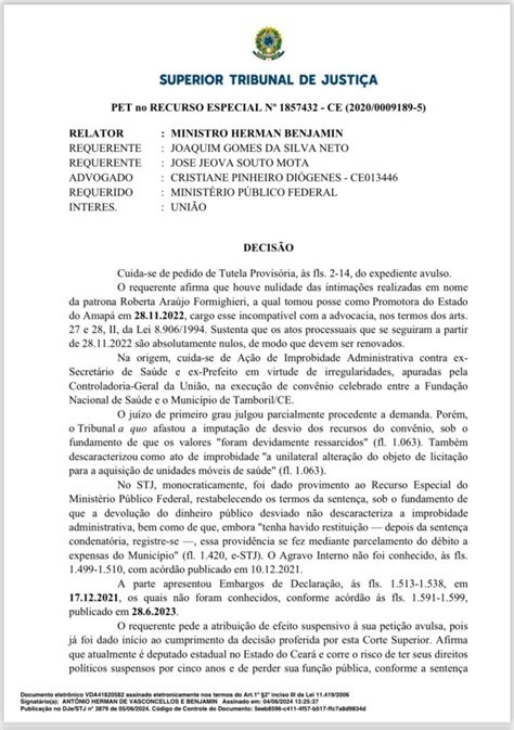 Ministro do STJ concede liminar mantendo mandato de Jeová Mota Cn7