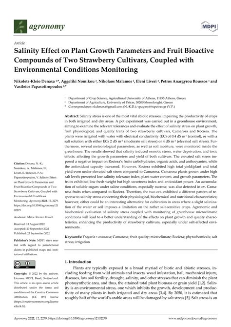 Pdf Salinity Effect On Plant Growth Parameters And Fruit Bioactive