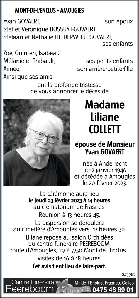 Liliane COLLETT 20 02 2023 Avis nécrologique lavenir net