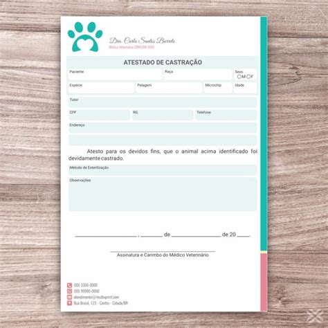 Atestado de Castração Veterinário 3093 MultixPrint