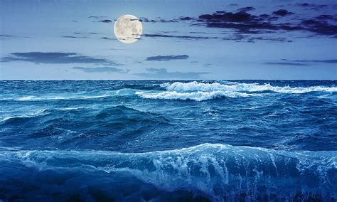 Moon Over Ocean Waves, scenic, splendor, Moon, ocean, breathtaking ...