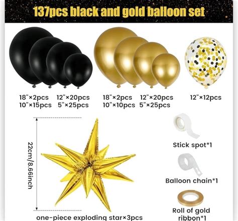 Black And Gold Balloons Garland Arch Kit137pcs Black Metallic Gold Confetti Balloons With Gold