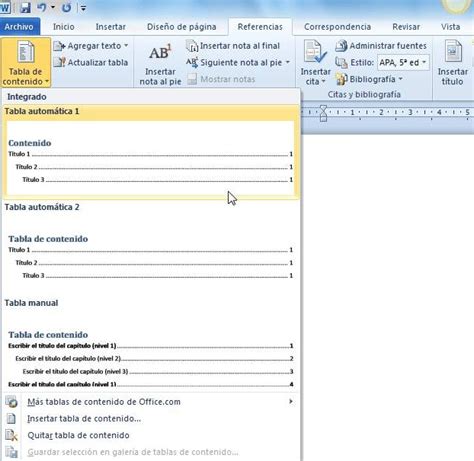 Tabla De Contenido En Word