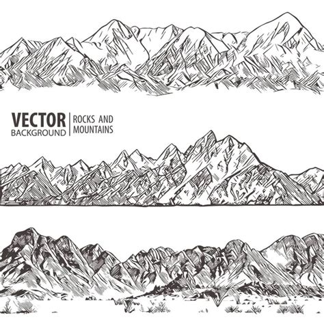 Mountains Ranges Set Nature Sketch Spiky Mountain Landscape Sketch