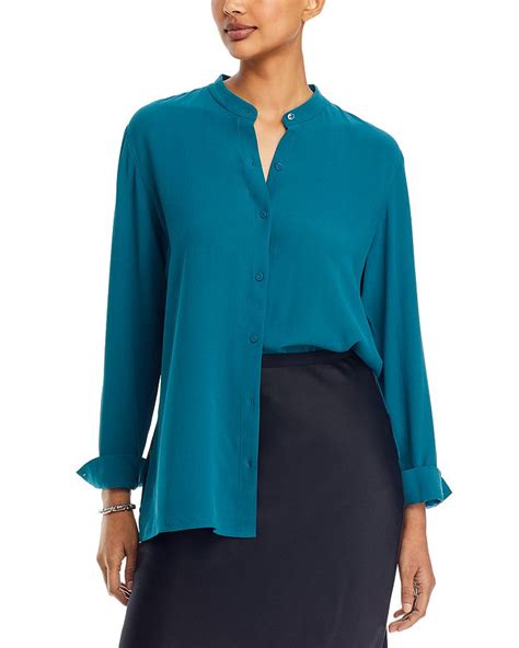 Eileen Fisher Silk Mandarin Collar Shirt Bloomingdales