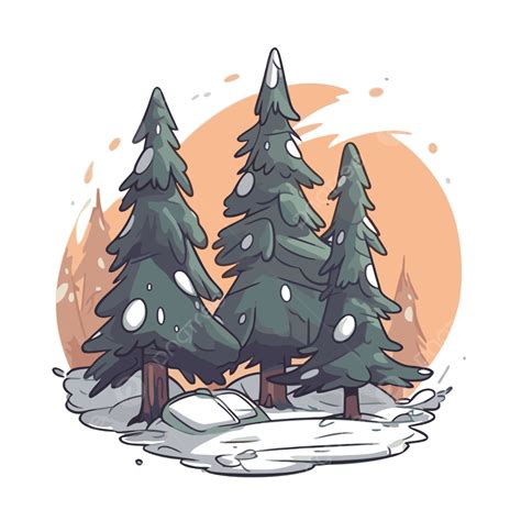 Illustration Of Winter Forest Of Pine Trees Clipart Vector Snowy Trees