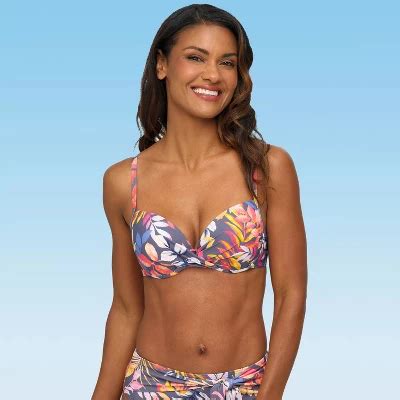 Women S Floral Pattern Push Up Bikini Swimsuit Top Bra Sizing LASCANA Grey Printed Floral