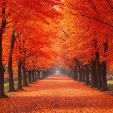 Premium Ai Image Autumn Lane Yellow And Orange Colours Trees Hd Wallpaper