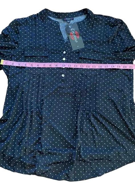 Cocomo Xl Black White Polka Dot Sleeve Women S Pintuck Blouse Tunic