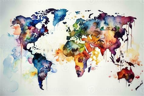 World Map Continents With Bright Watercolor Ai Generated