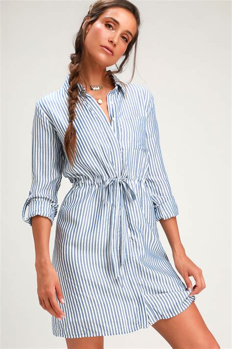 Cute Striped Shirt Dress Blue And White Dress Striped Dress Lulus