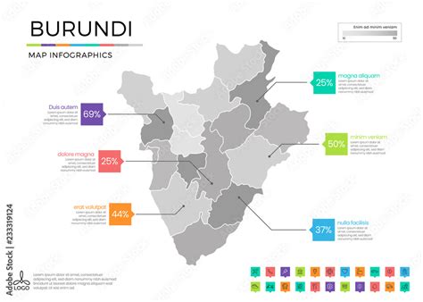 Burundi Map Infographics With Editable Separated Layers Zones Elements And District Area In