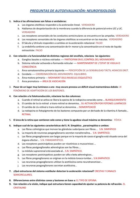 Autoevaluaci N Neurofisiologia Preguntas De Autoevaluaci N