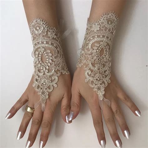 Champagne Bridal Glove Wedding Gloves Lace Gloves Ivory Etsy