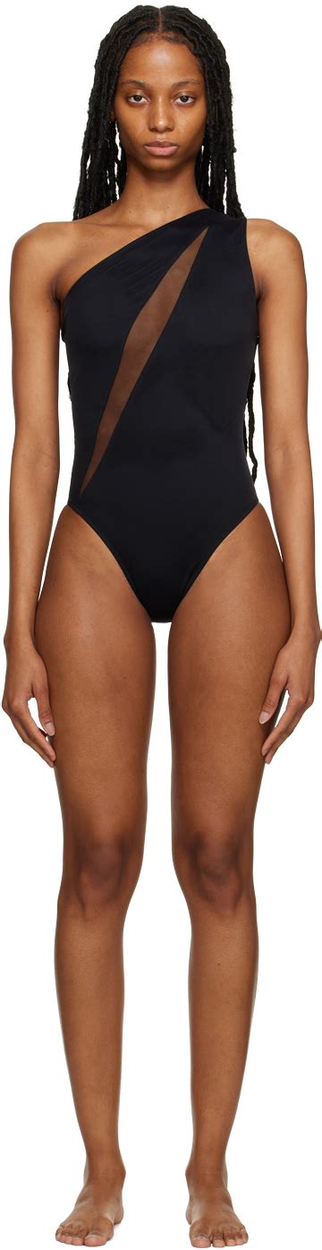 Versace Slashed One Shoulder One Piece Swimsuit In Black Modesens