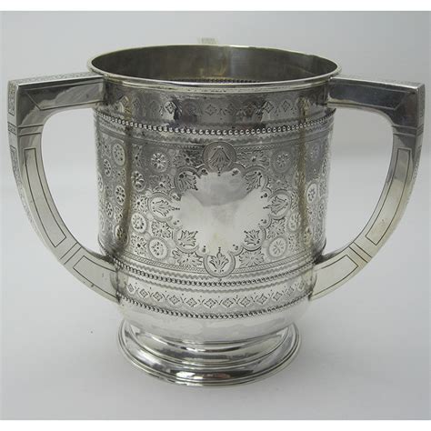 Victorian Silver Loving Cup with Three Squared Engraved Handles (1892)