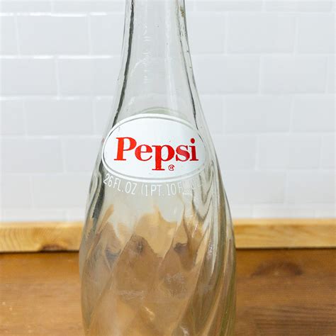 Vintage Pepsi Bottle Swirl Glass Dual Logo Xl 26oz Size 1970s