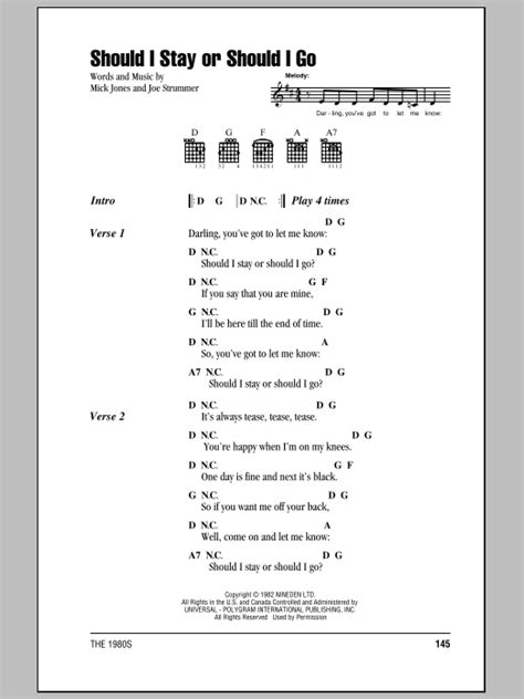 Should I Stay Or Should I Go by The Clash - Guitar Chords/Lyrics ...