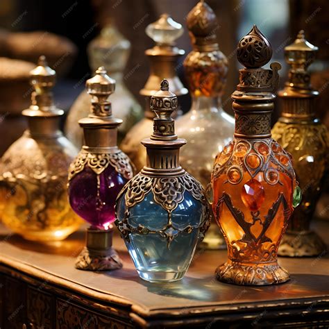 Premium AI Image | Ancient Fragrances Showcase antique bottles or