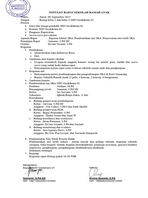 Notulen Rapat Sekolah Ramah Anak Pdf