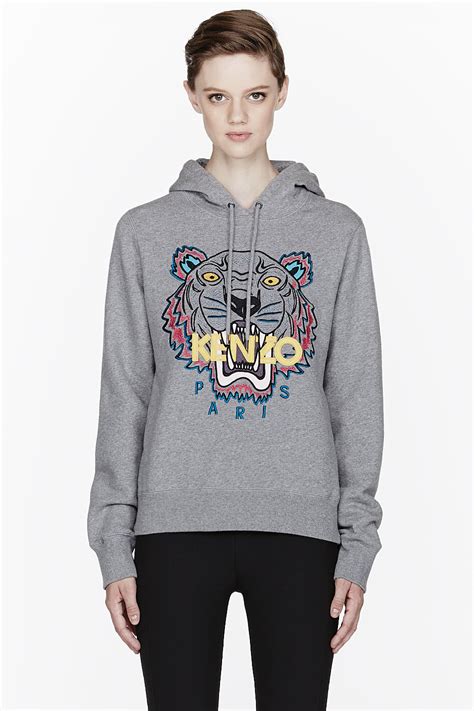 Lyst Kenzo Grey Multicolor Embroidered Tiger Hoodie In Gray