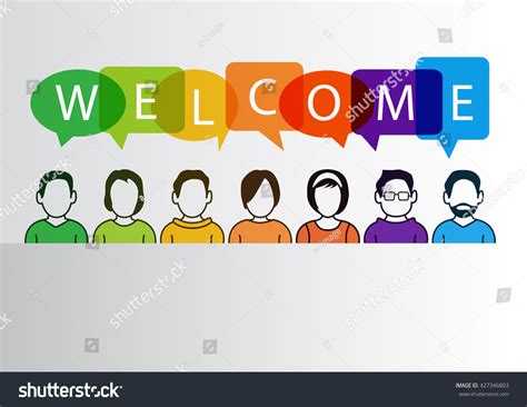 Colorful Welcome Background Simplified Cartoon Characters Stock Vector ...