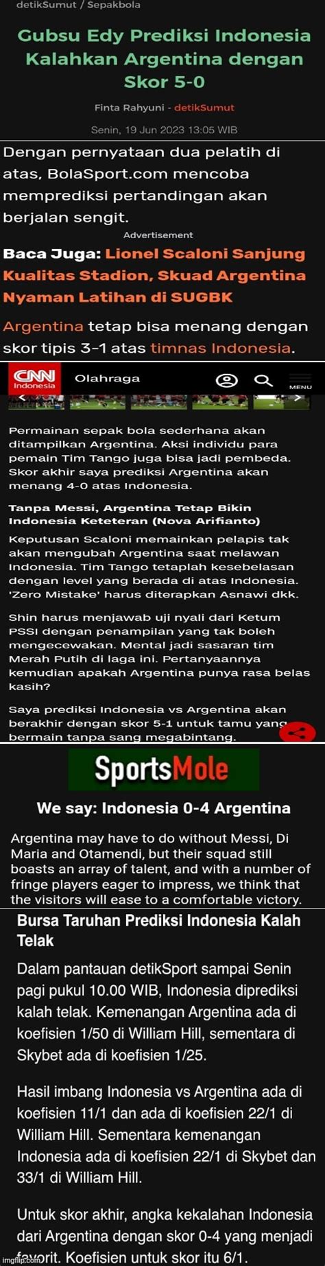 Kompilasi Prediksi Skor Pertandingan Indonesia Vs Argentina Dari