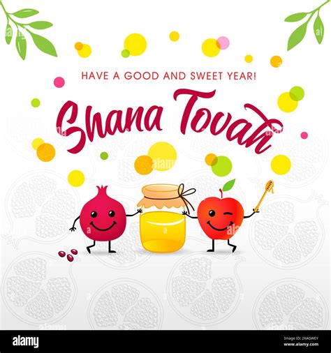 Shana Tovah 2024 Holiday Card With Funny Pomegranate Apple Emoji Icons And Honey Rosh Hashanah