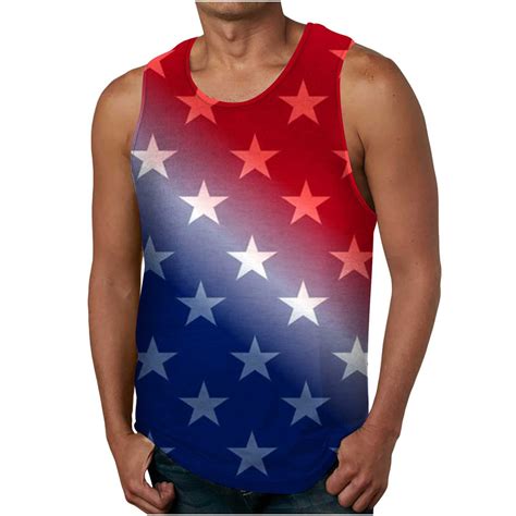 Cllios 4th Of July Mens Tank Top American Flag Patriotic Shirt Independence Day Crewneck