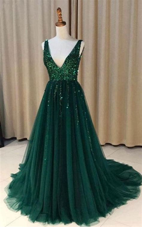 Emerald Green Prom Dresses Long Sexy Open Back Evening Dress A Line Formal Women Party Gowns On