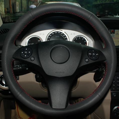 Black Synthetic Leather Car Steering Wheel Cover For Mercedes Benz C180