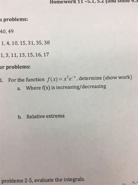 Solved For The Function F X X 2e X Determine Show Work