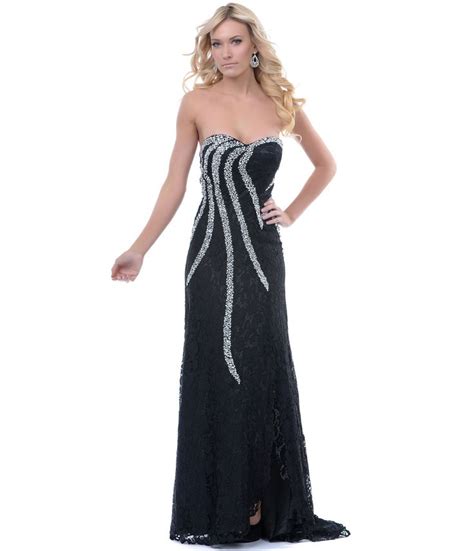 Black Lace And Silver Rhinestone Strapless Prom Gown Unique Vintage220