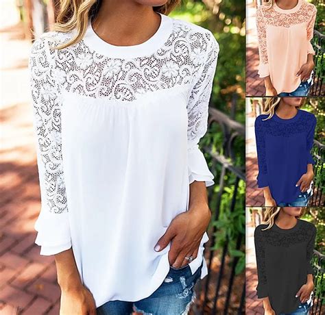 Long Sleeve Womens White Lace Blouse 2019 Autumn Tunic Tops Femme