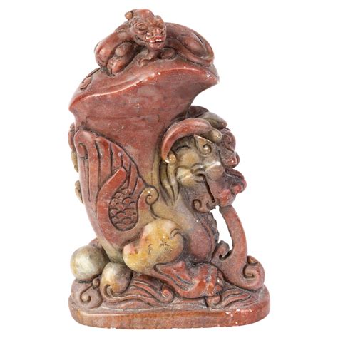 Chinese Soapstone Dragon Carving Desk Seal Sculpture Th Century Qing