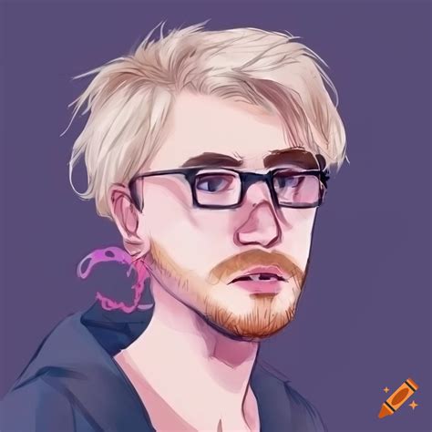 Caricature Drawing Of A Blond Handsome Man With Glasses And A Beard On