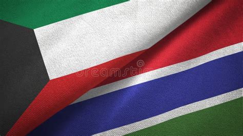 Kuwait And Gambia Two Flags Textile Cloth Fabric Texture Stock