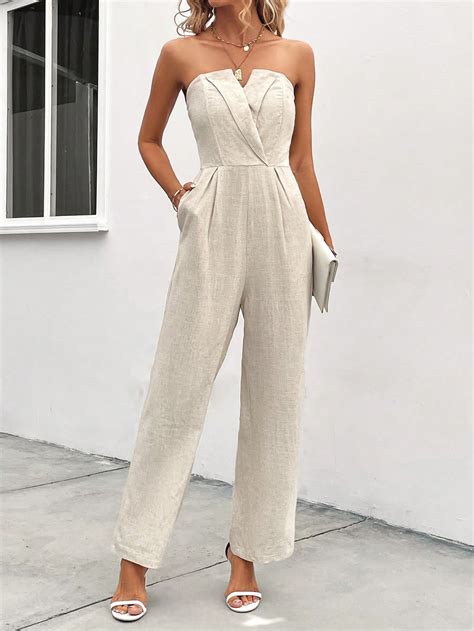 SHEIN Clasi Solid Slant Pocket Tube Jumpsuit SHEIN UK