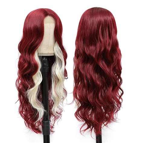 Burgundy Blonde Mixed Skunk Strip Body Wave Lace Front Wig In 2023