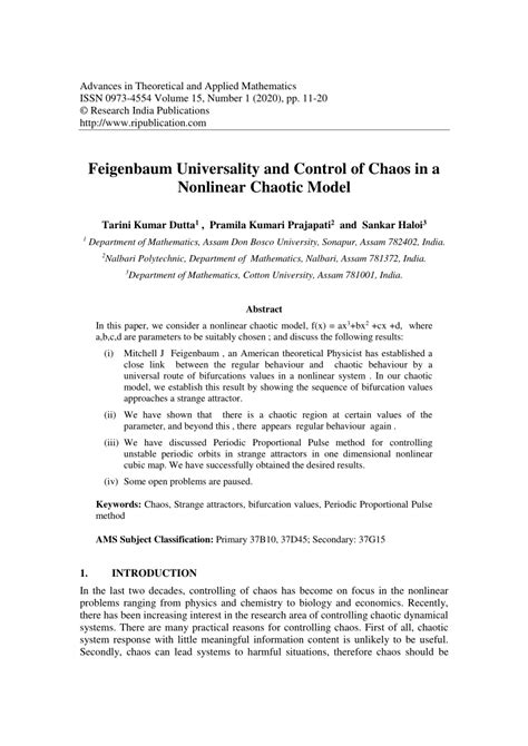 Pdf Feigenbaum Universality And Control Of Chaos In A Nonlinear