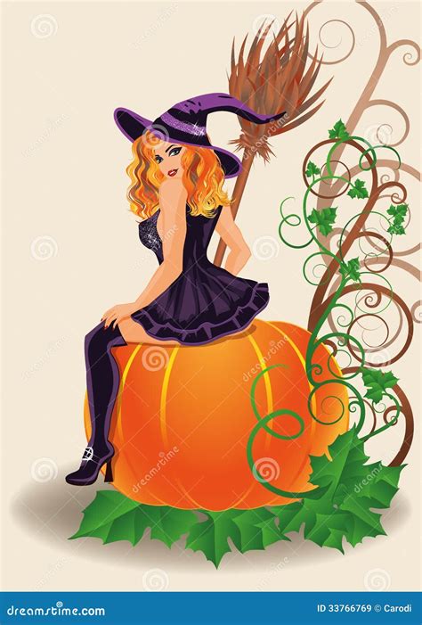 Happy Halloween Sexy Witch And Pumpkin Royalty Free Stock Images