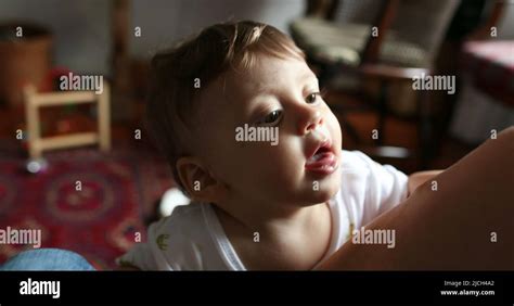 Cute Baby Boy Infant Standing Up At Home Stock Photo Alamy